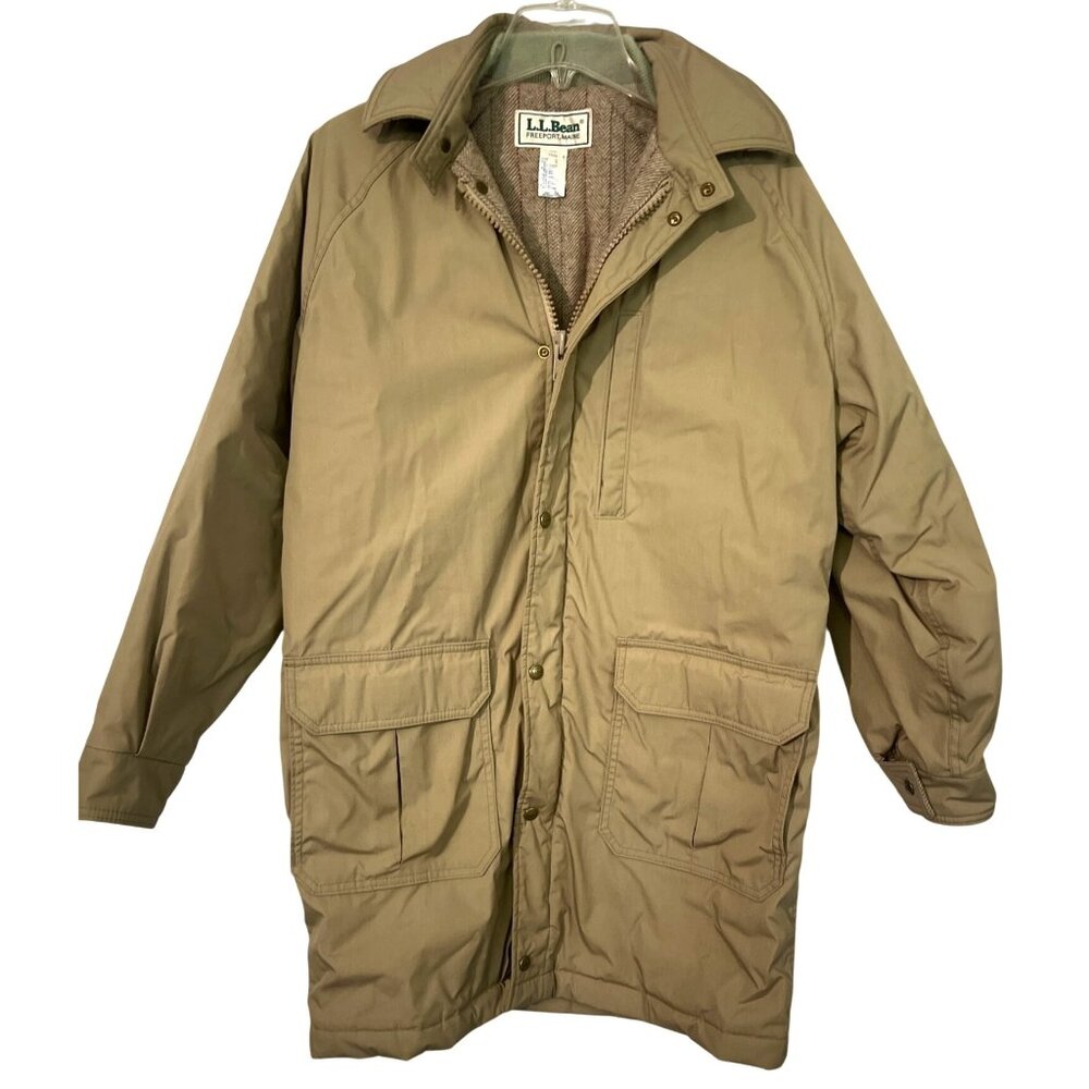 L.L. Bean Freeport Mens S Beige Full-Length Coat Jacket‎ Parka Polyester & Wool